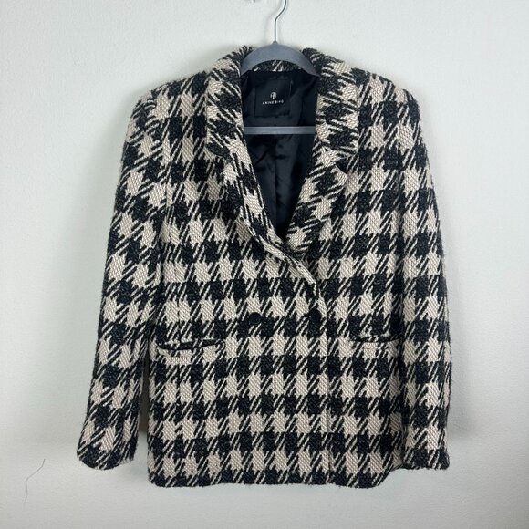 Anine Bing Houndstooth Blazer Jacket S Oversized Business Casual Office Minimali - Picture 1 of 8